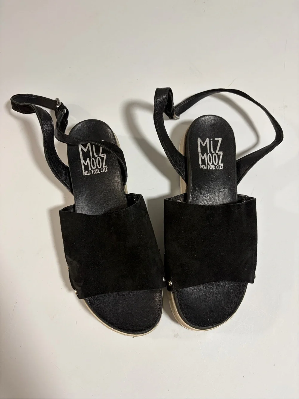 Miz Mooz Stella Black Suede Espadrille Wedge Sandals